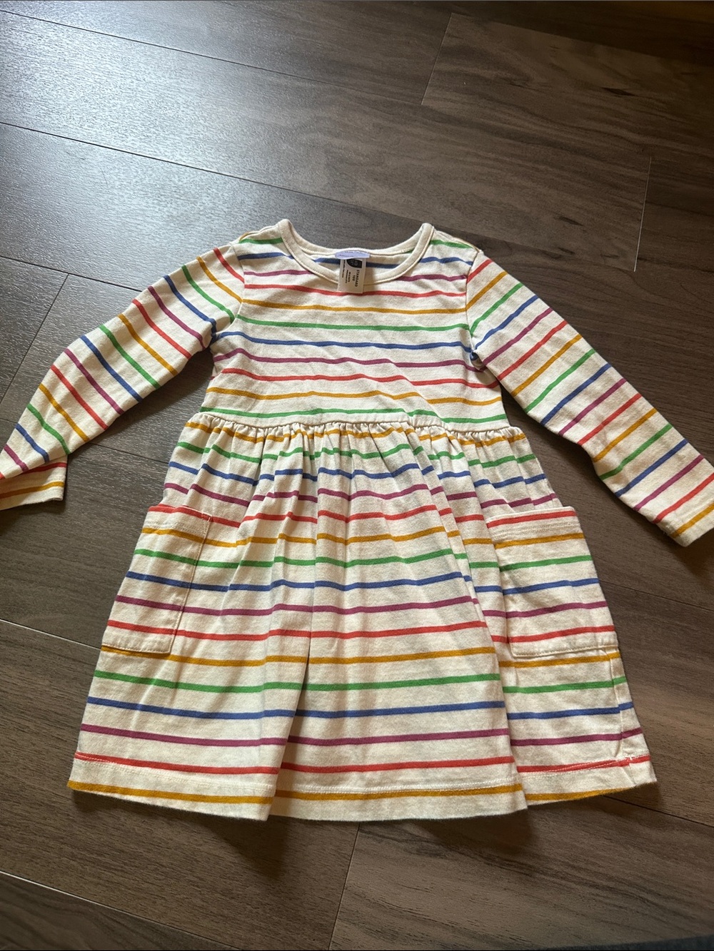 Hanna Andersson Cream Dress with Rainbow Stripes